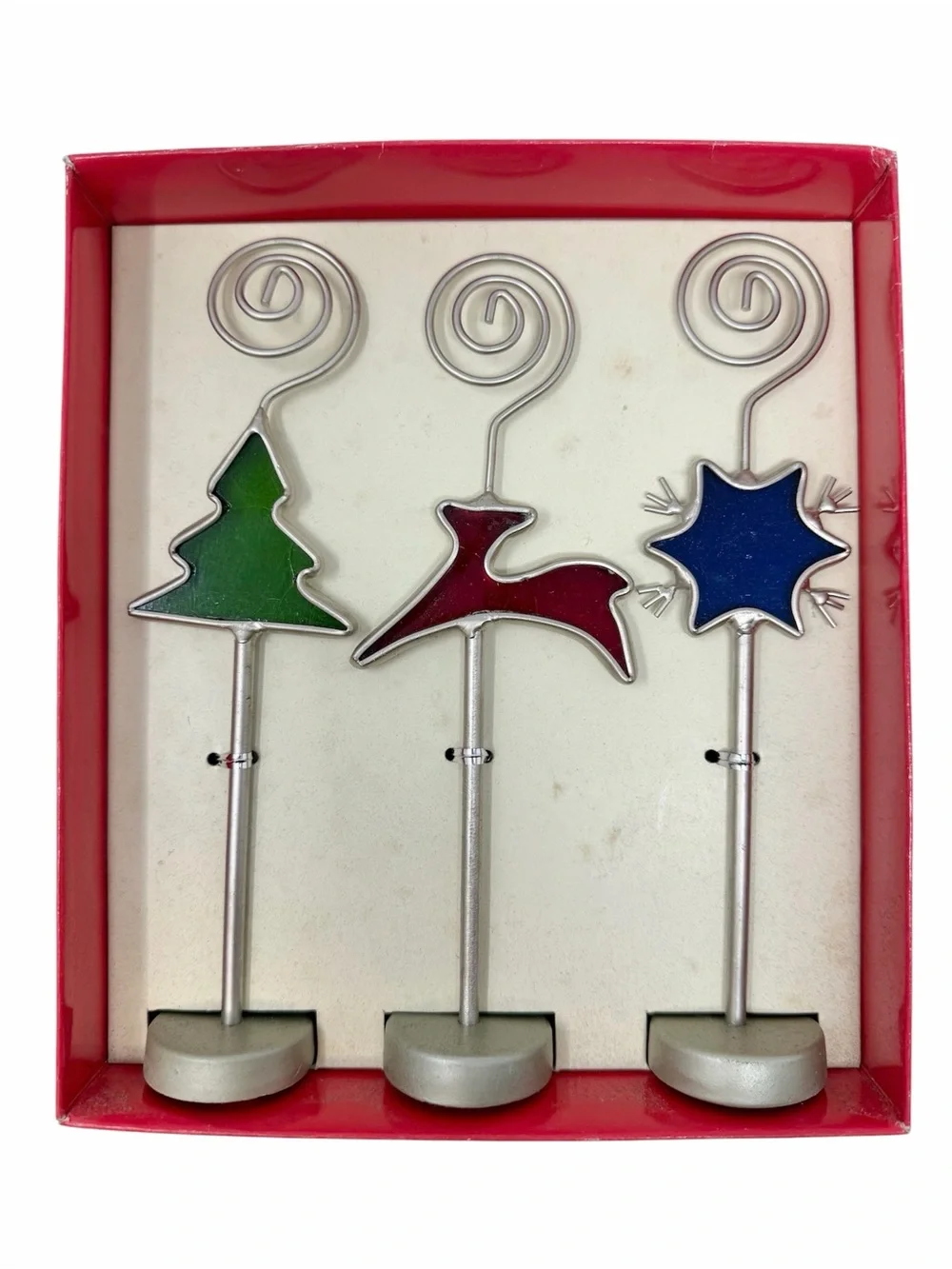 Pier 1 Imports Spiral Holiday Stained Glass Enamel Photo Holders Set of 3